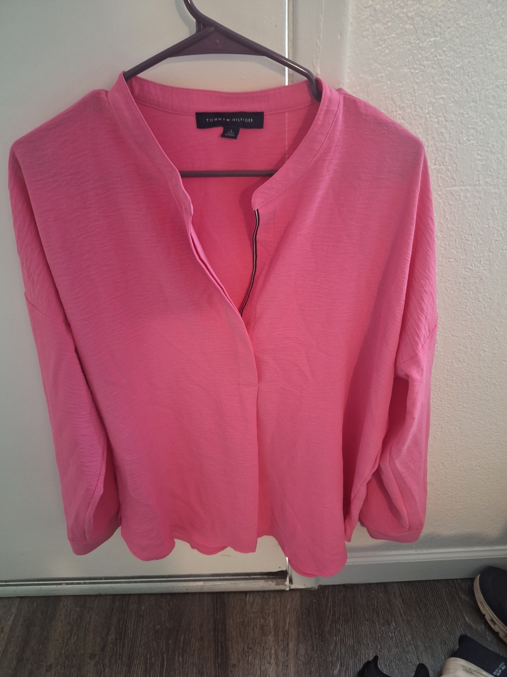 Tommy Hilfiger Hot Pink Split-Neck Blouse